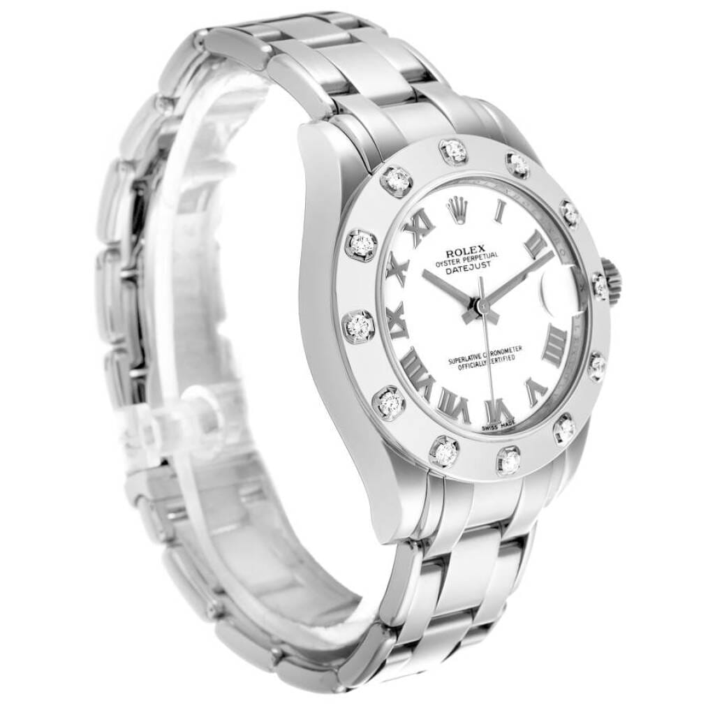 Pearlmaster (Reference 81319). A 34mm white gold diamond set automatic wristwatch with date. 2008-2009