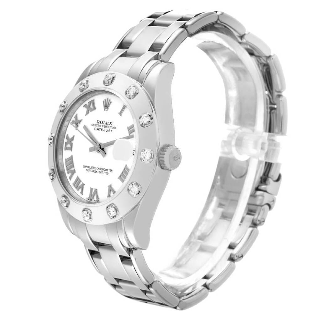Pearlmaster (Reference 81319). A 34mm white gold diamond set automatic wristwatch with date. 2008-2009