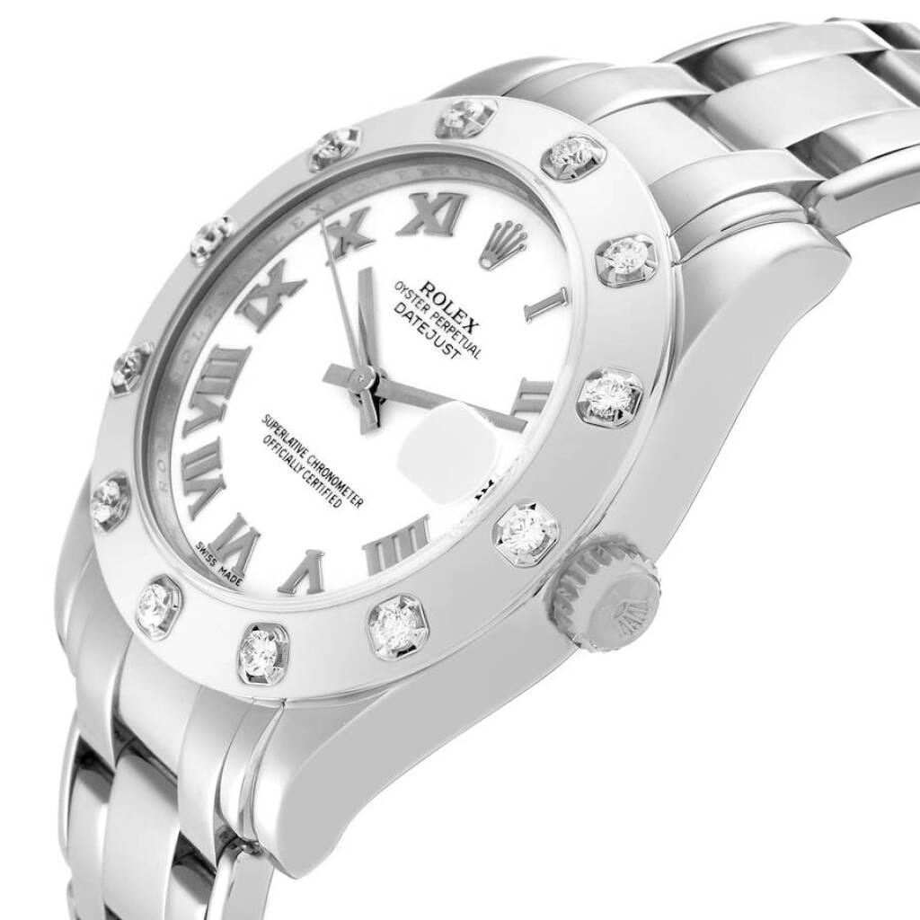 Pearlmaster (Reference 81319). A 34mm white gold diamond set automatic wristwatch with date. 2008-2009