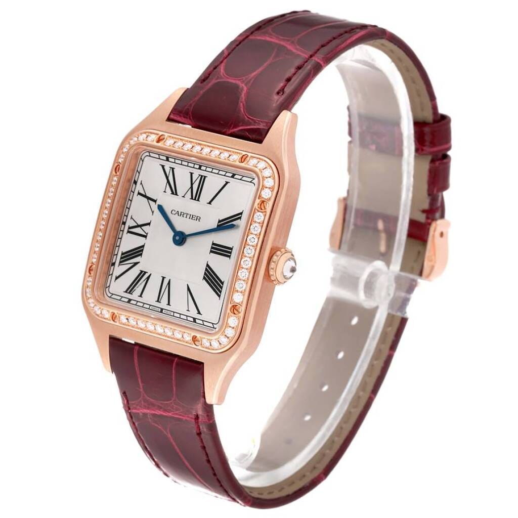 Santos Dumont Large (Reference WJSA0016). A 43.5mm rose gold diamond set quartz wristwatch.