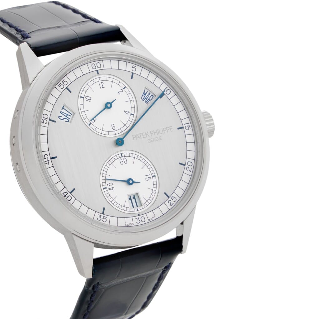 Complications (Reference 5235G-001). A 40mm unworn white gold automatic wristwatch with day, date, month, dual time, and annual calendar. 2021