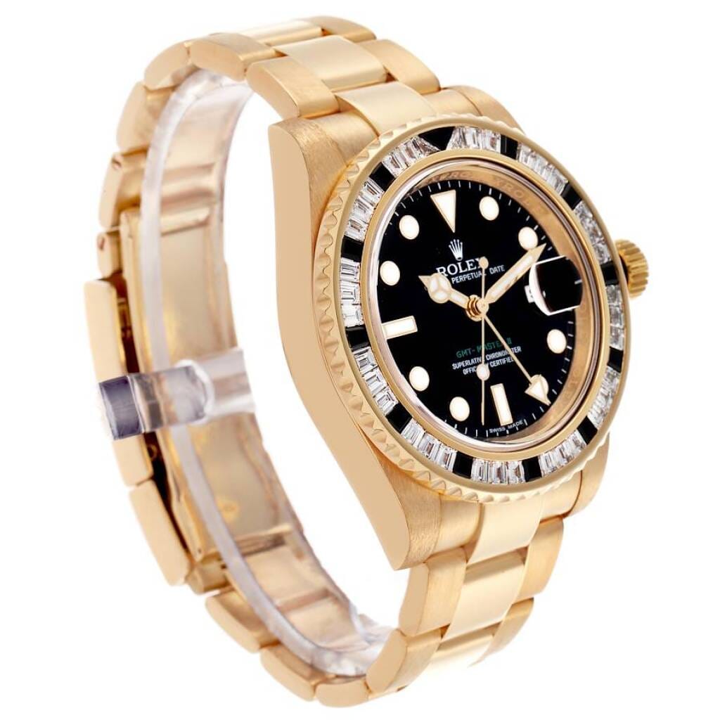 GMT-Master II (Reference 116748SANR). A 40mm yellow gold diamond sapphire-set automatic wristwatch with date. 2006-2007