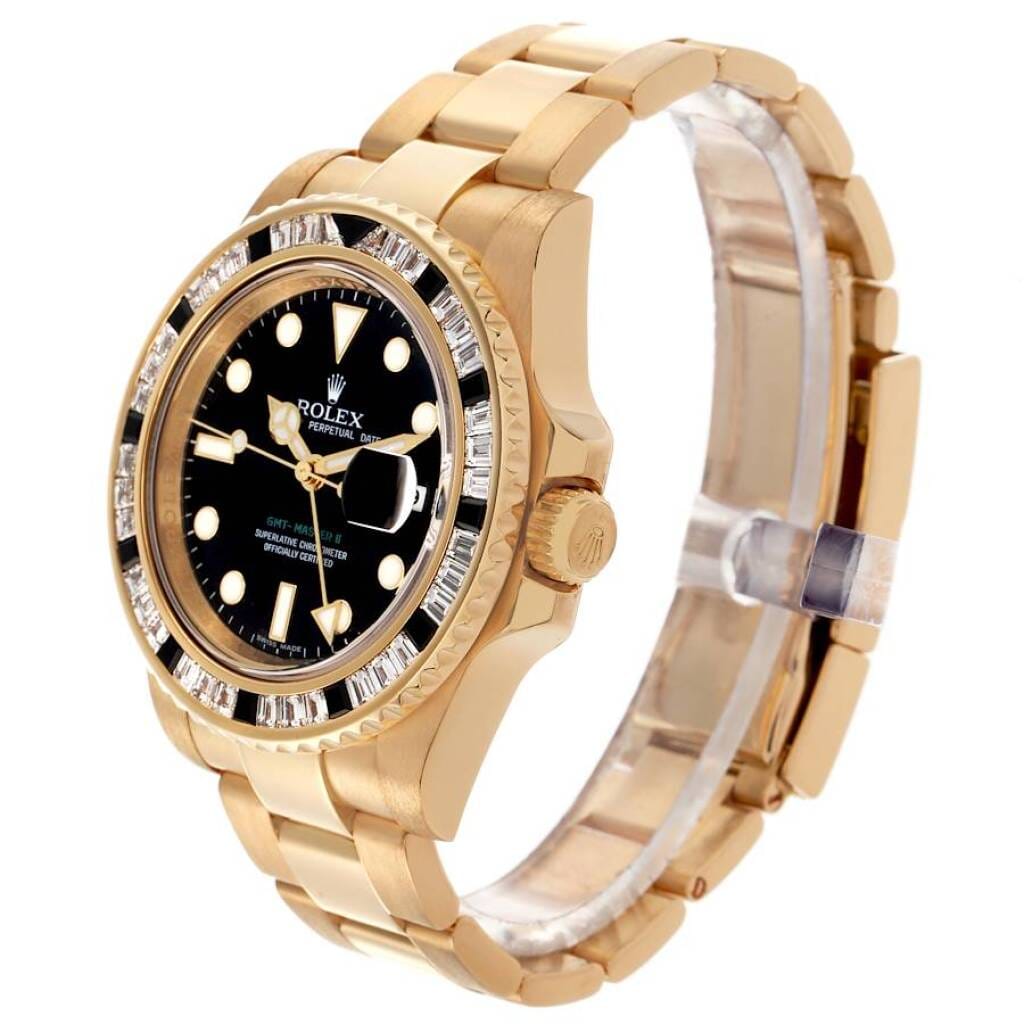 GMT-Master II (Reference 116748SANR). A 40mm yellow gold diamond sapphire-set automatic wristwatch with date. 2006-2007