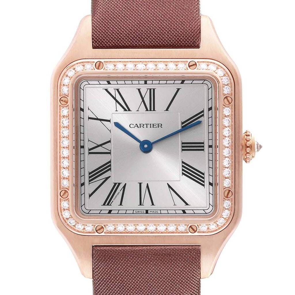 Santos Dumont Large (Reference WJSA0018). A 43.5mm rose gold diamond-set quartz wristwatch. 2021
