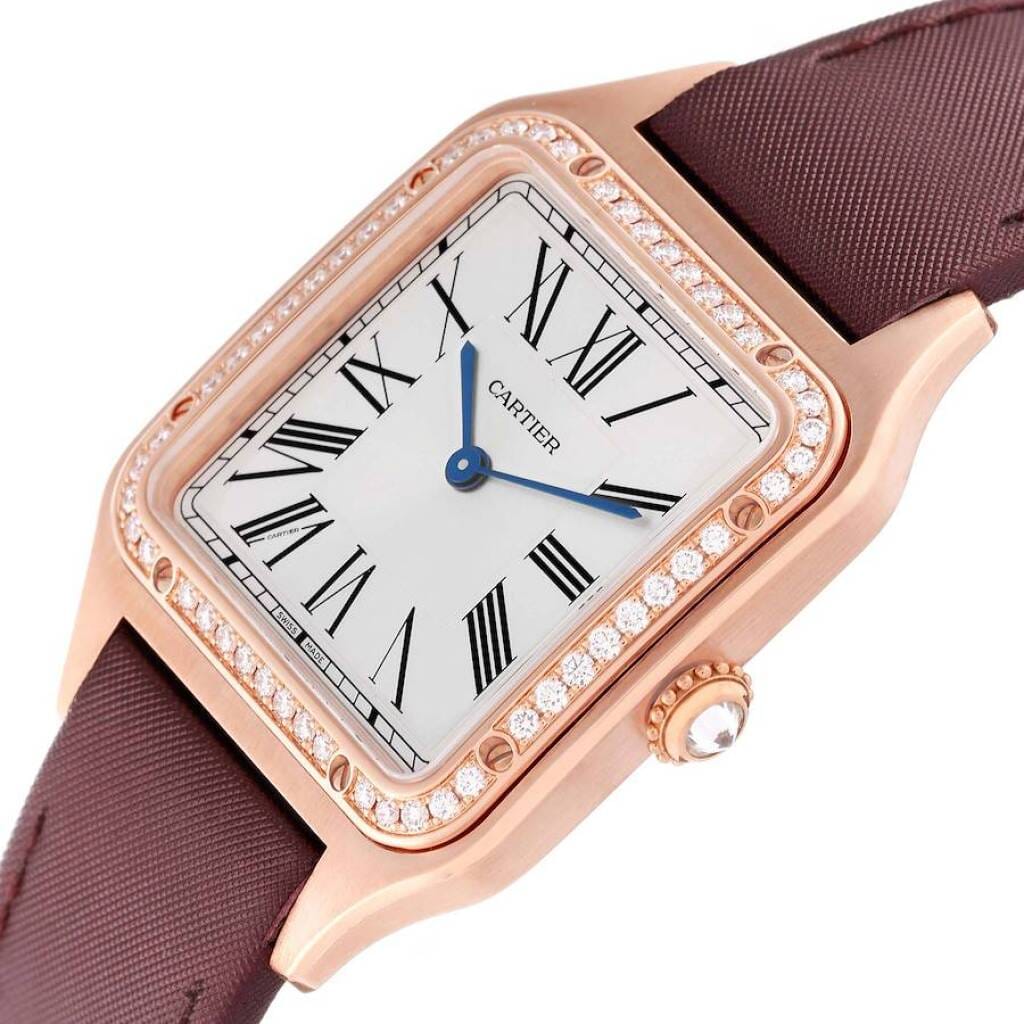 Santos Dumont Large (Reference WJSA0018). A 43.5mm rose gold diamond-set quartz wristwatch. 2021
