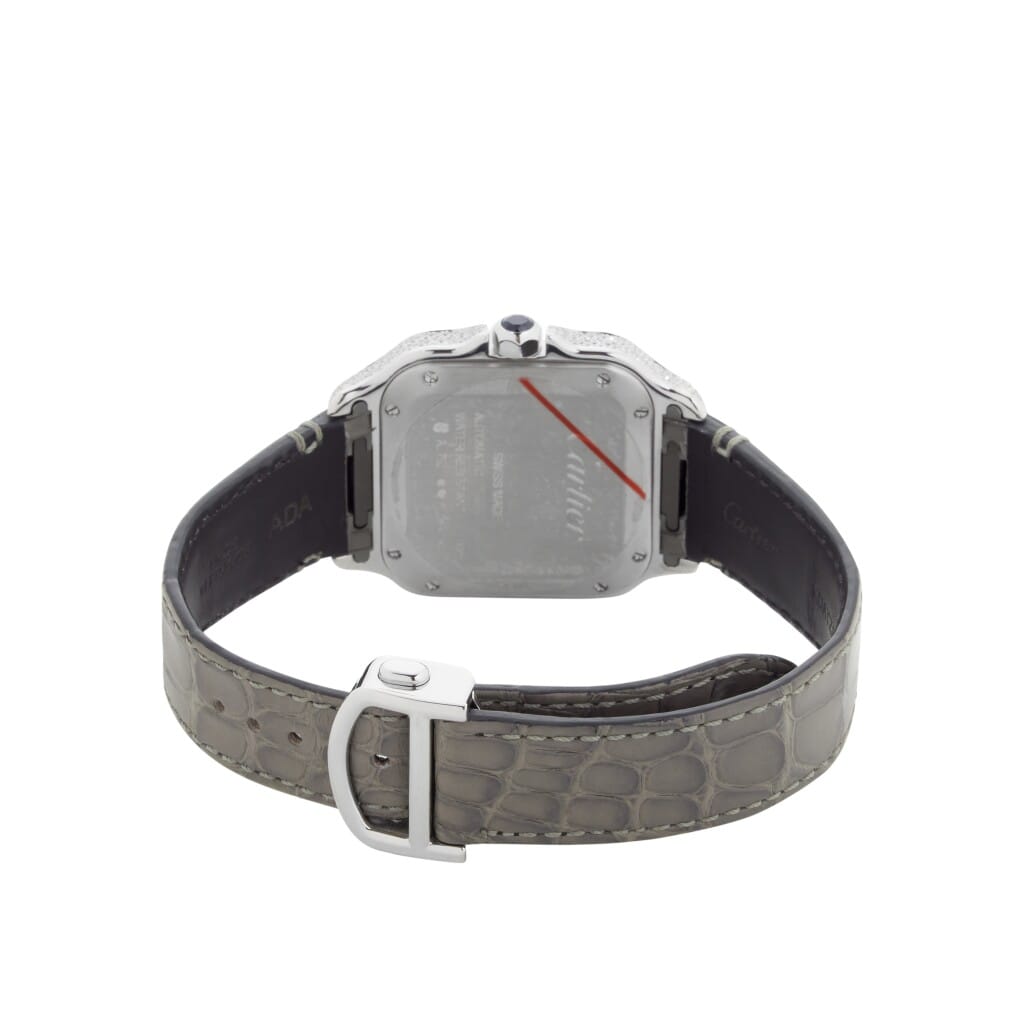 Santos de Cartier Medium (Reference WJSA0014). A 35.1mm white gold diamond set automatic wristwatch.