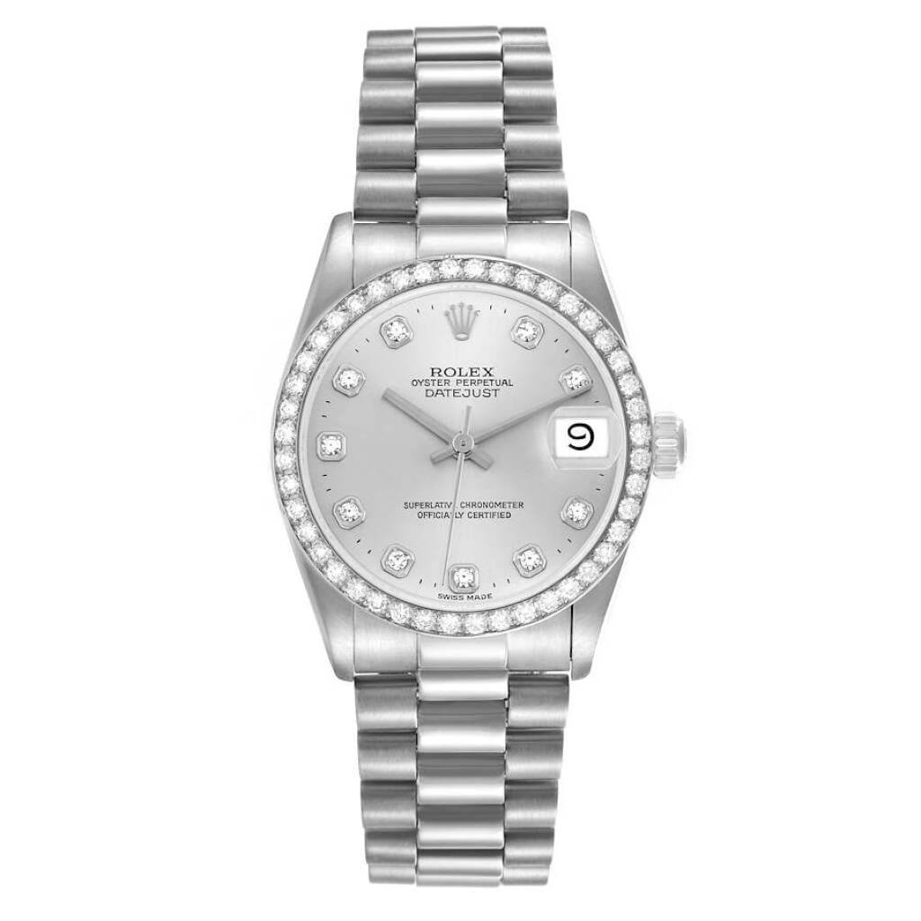 President Datejust (Reference 68286). A 31mm platinum diamond set automatic wristwatch with date. 1995-1996