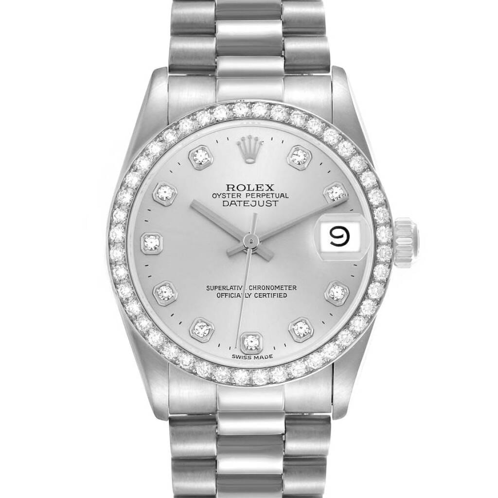 President Datejust (Reference 68286). A 31mm platinum diamond set automatic wristwatch with date. 1995-1996
