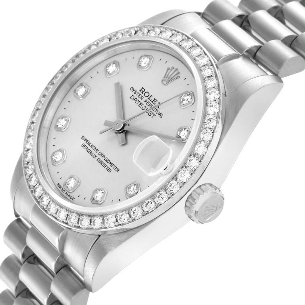 President Datejust (Reference 68286). A 31mm platinum diamond set automatic wristwatch with date. 1995-1996