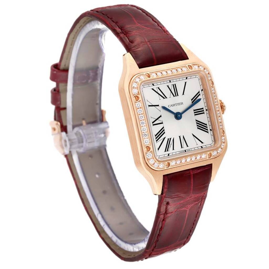 Santos Dumont Small (Reference WJSA0017). A 27.5mm rose gold diamond-set quartz wristwatch.