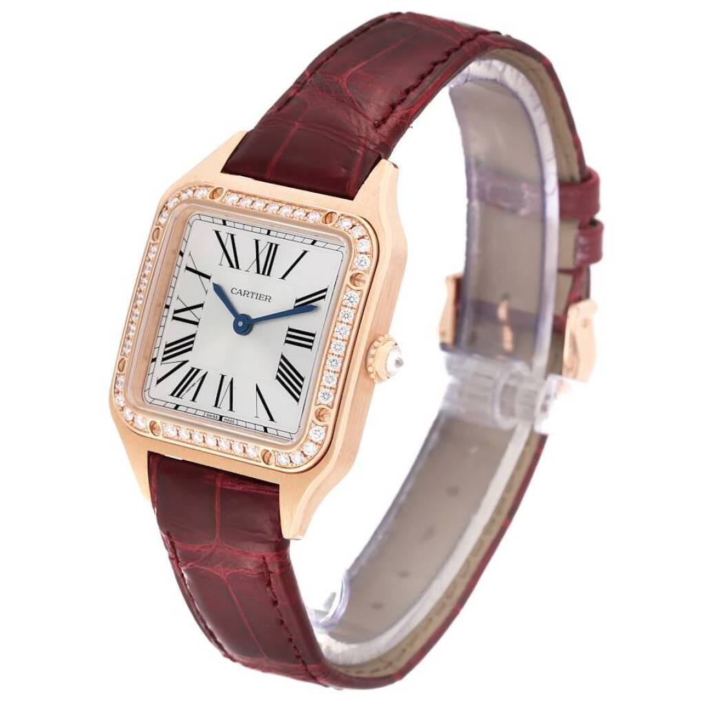 Santos Dumont Small (Reference WJSA0017). A 27.5mm rose gold diamond-set quartz wristwatch.
