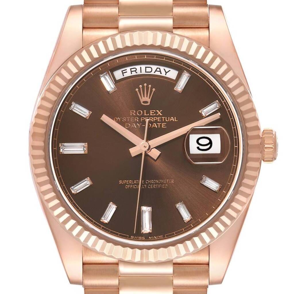 President Day-Date (Reference 228235). A 40mm rose gold diamond-set automatic wristwatch with date and day. 2016