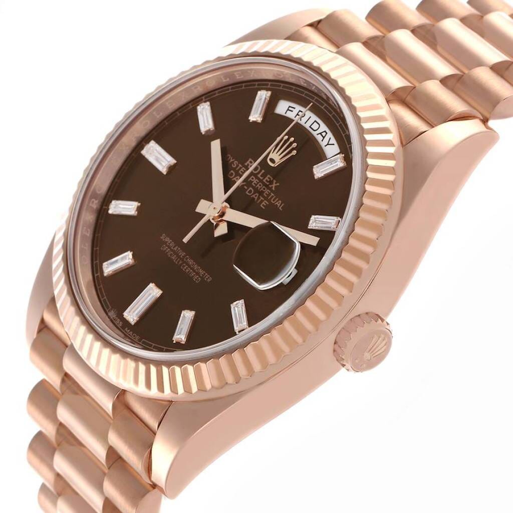 President Day-Date (Reference 228235). A 40mm rose gold diamond-set automatic wristwatch with date and day. 2016