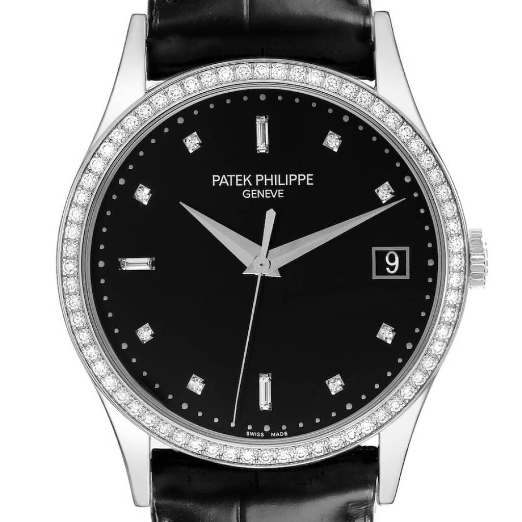 Calatrava (Reference 5297G-001). A 38mm white gold diamond-set automatic wristwatch with date. 2014