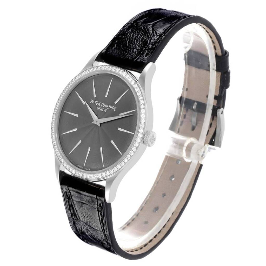 Calatrava (Reference 4897G-010). A 33mm white gold diamond-set manual wind wristwatch.