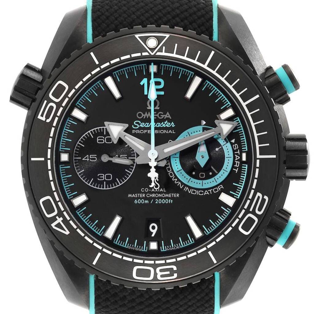 Planet Ocean Deep Black (Reference 215.92.46.51.01.003). A 45.5mm unworn black ceramic automatic wristwatch with date and chronograph. 2023