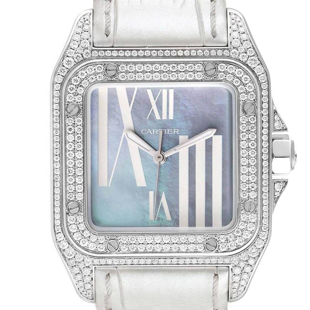 Santos 100 (Reference WM503251). A 33mm white gold diamond-set automatic wristwatch.