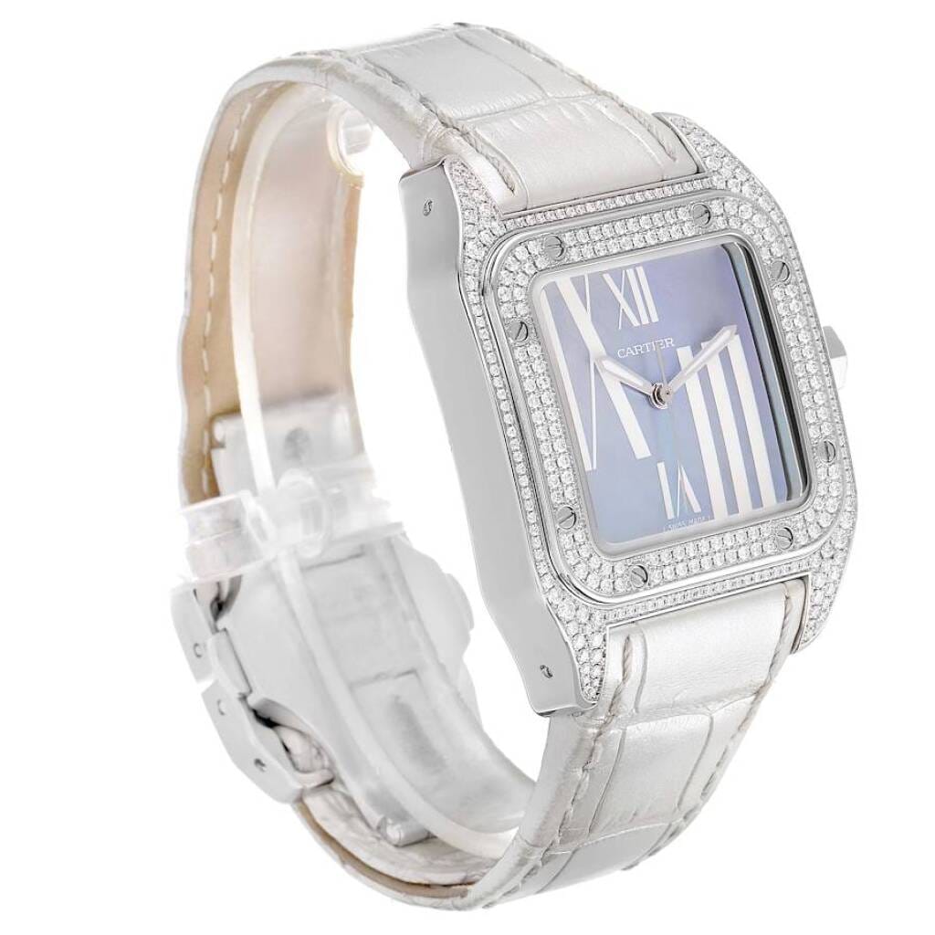 Santos 100 (Reference WM503251). A 33mm white gold diamond-set automatic wristwatch.