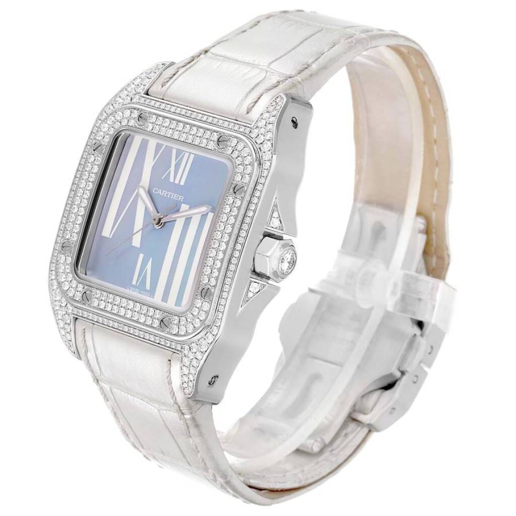 Santos 100 (Reference WM503251). A 33mm white gold diamond-set automatic wristwatch.