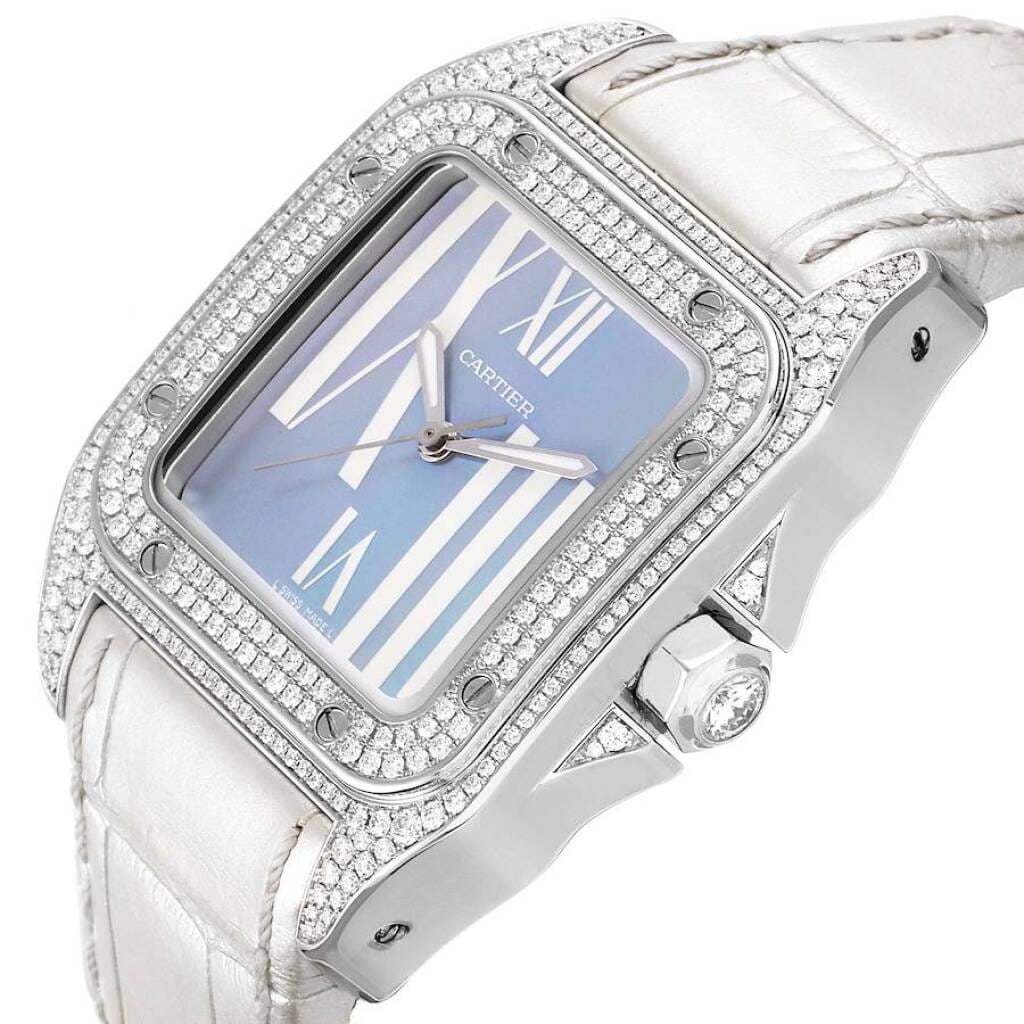 Santos 100 (Reference WM503251). A 33mm white gold diamond-set automatic wristwatch.