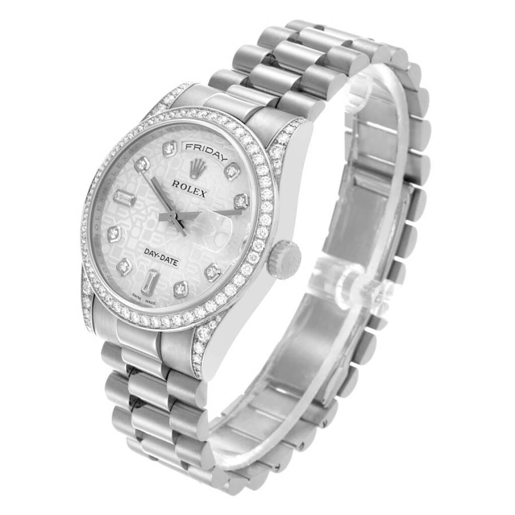 President Day-Date (Reference 118389). A 36mm white gold diamond-set automatic wristwatch with day and date. 2007