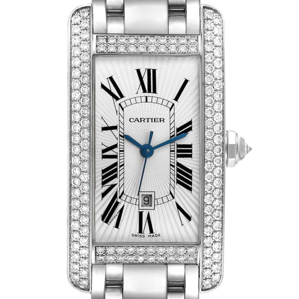 Tank Americaine (Reference WB7045L1). A 41.6mm white gold diamond-set automatic wristwatch with date.