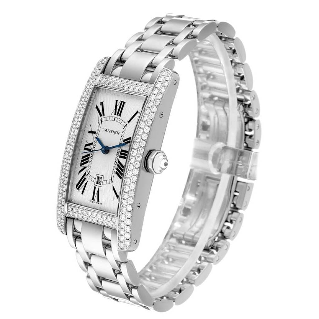 Tank Americaine (Reference WB7045L1). A 41.6mm white gold diamond-set automatic wristwatch with date.