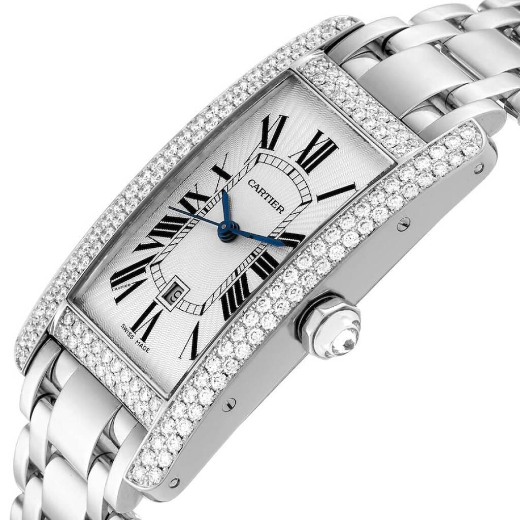 Tank Americaine (Reference WB7045L1). A 41.6mm white gold diamond-set automatic wristwatch with date.