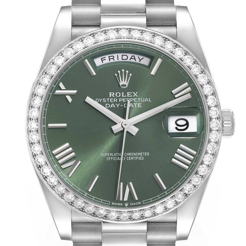 President Day-Date (Reference 228349). A 40mm white gold diamond-set automatic wristwatch with day and date. 2021