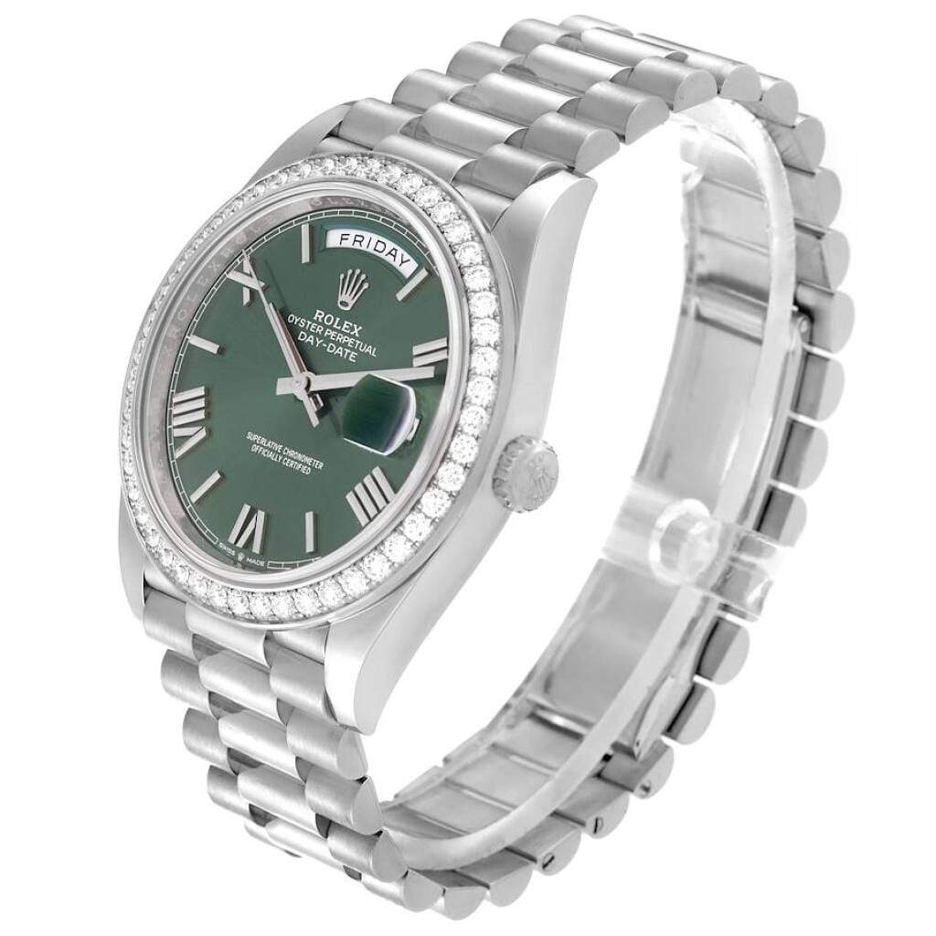 President Day-Date (Reference 228349). A 40mm white gold diamond-set automatic wristwatch with day and date. 2021