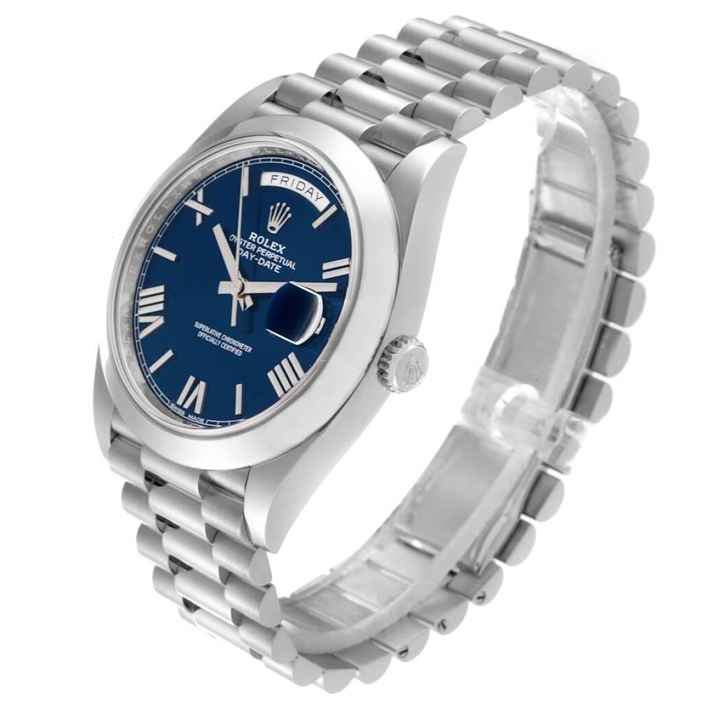 President Day-Date (Reference 228206). A 40mm platinum automatic wristwatch with day and date.