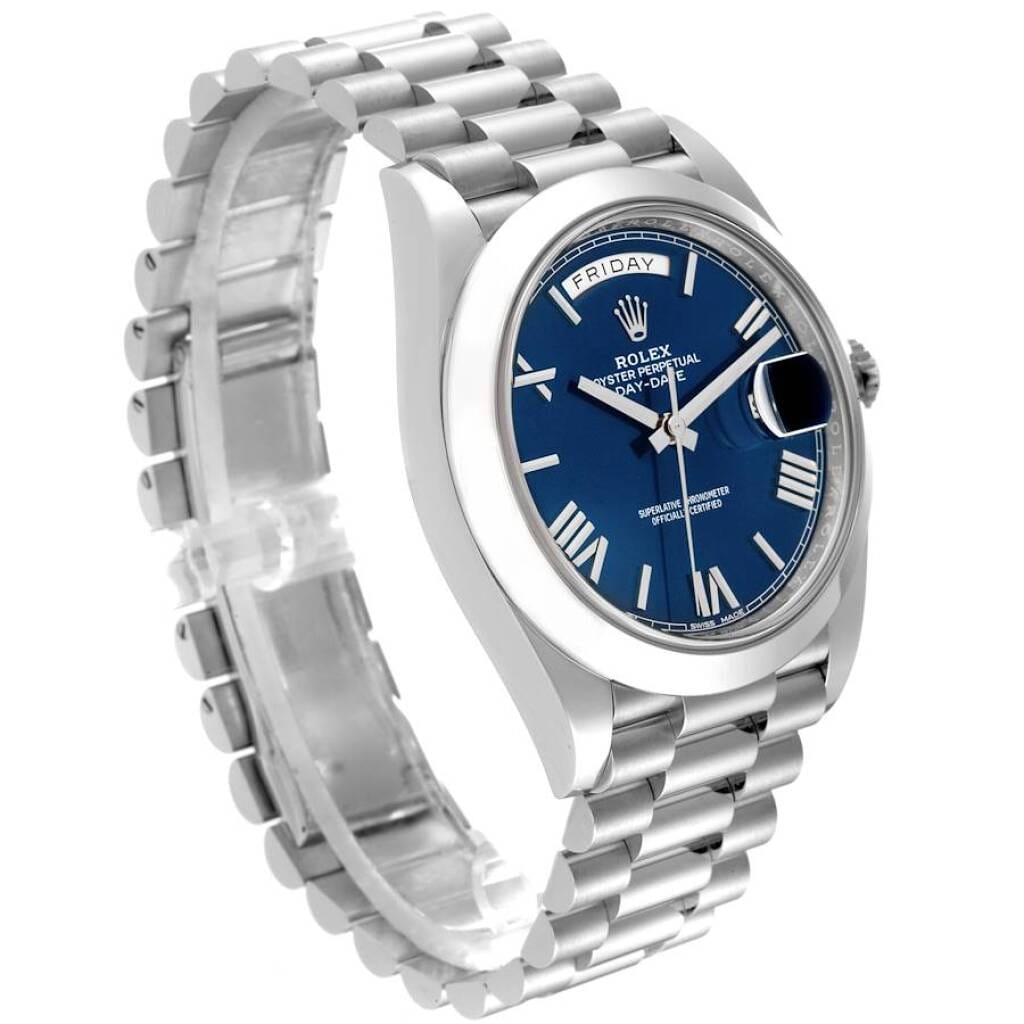 President Day-Date (Reference 228206). A 40mm platinum automatic wristwatch with day and date.