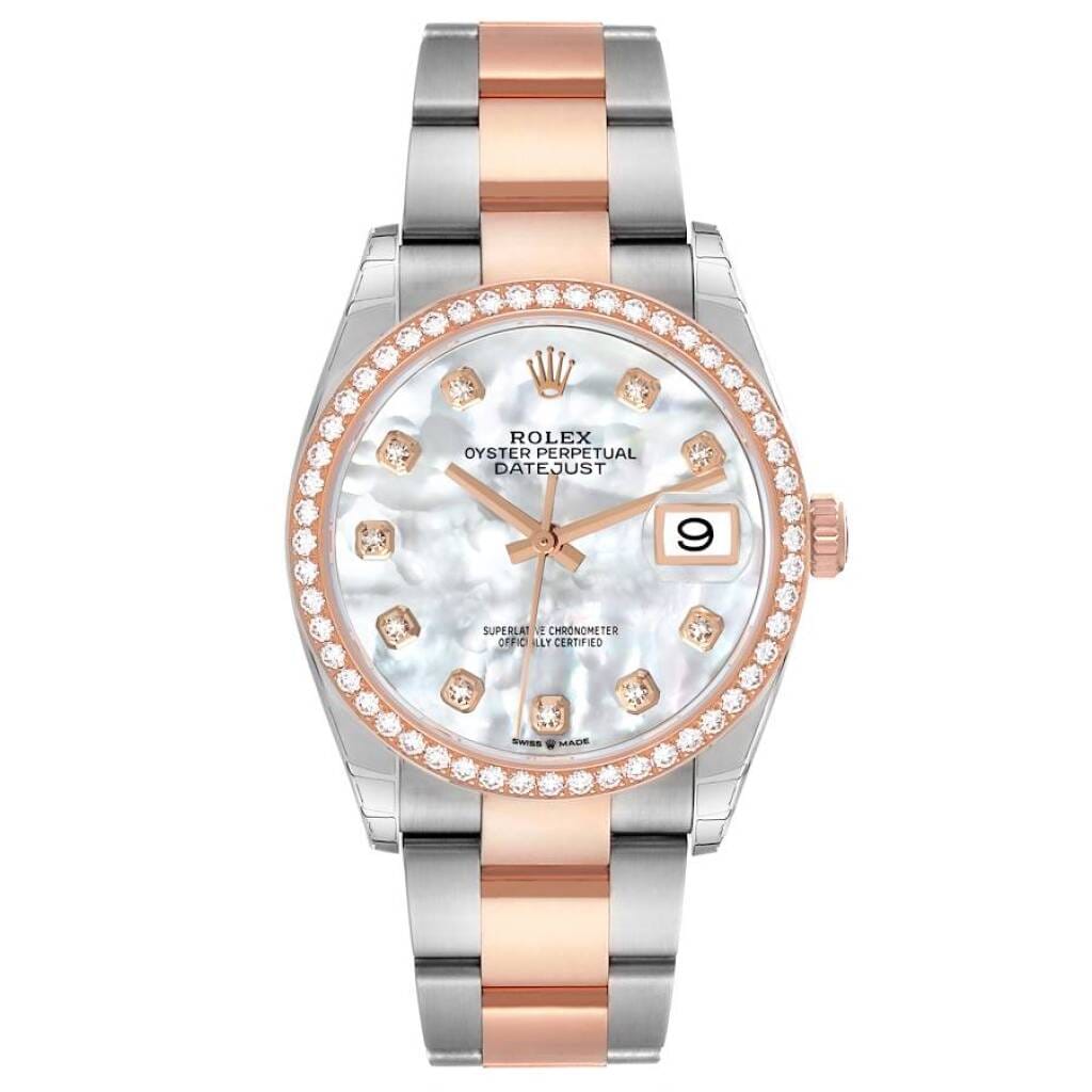 Datejust (Reference 126281). An 36mm unworn rose gold and stainless diamond-set automatic wristwatch with date.