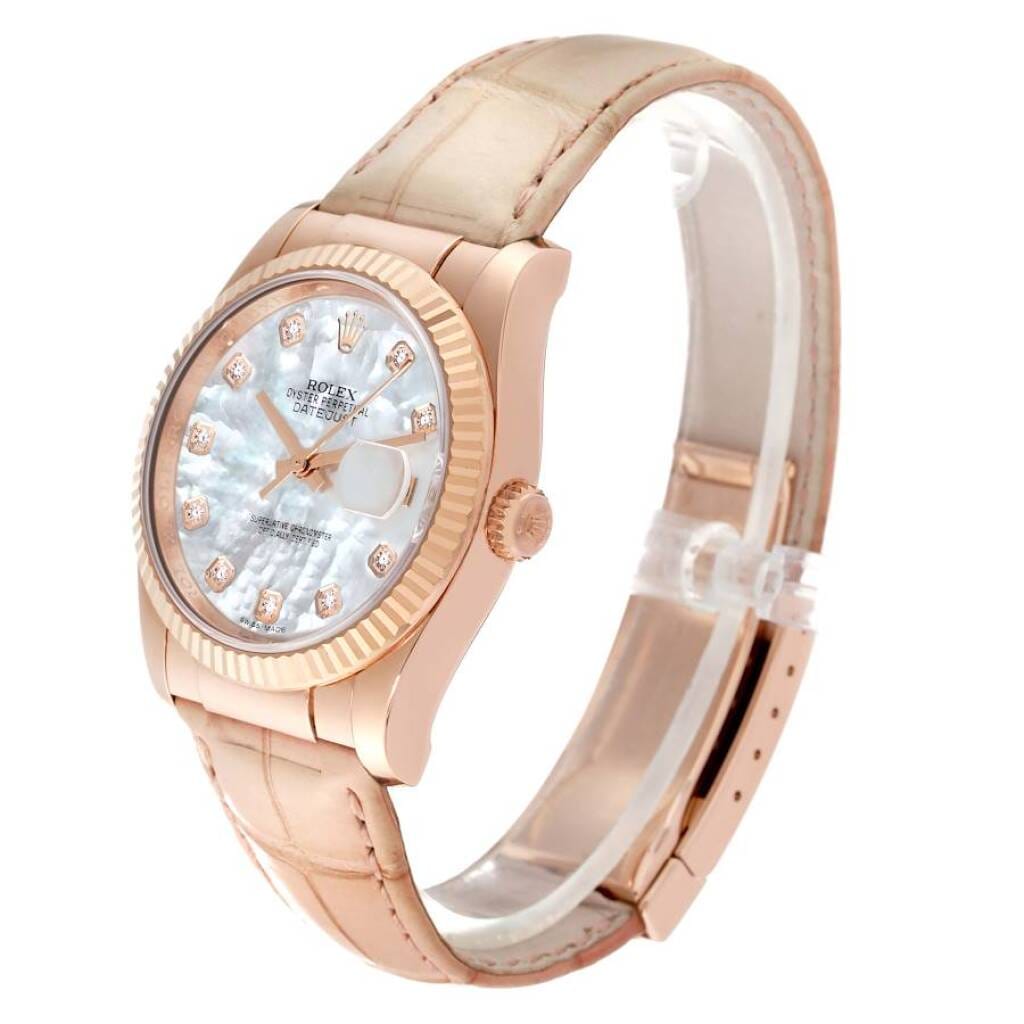 Datejust (Reference 116135). A 36mm rose gold diamond-set automatic wristwatch with date.