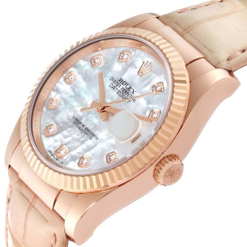 Datejust (Reference 116135). A 36mm rose gold diamond-set automatic wristwatch with date.