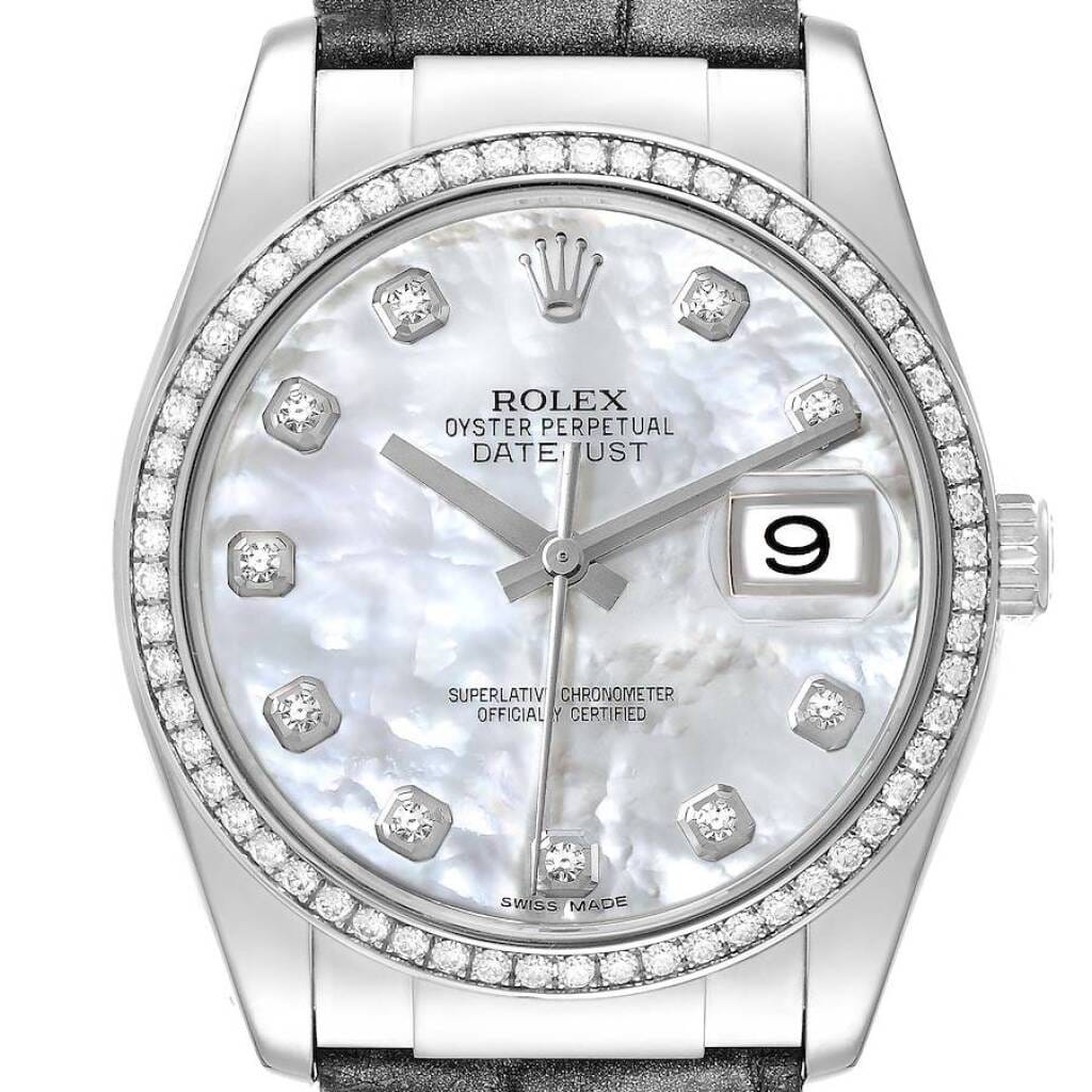 Datejust (Reference 116189). A 36mm white gold diamond-set automatic wristwatch with date. 2008-2009