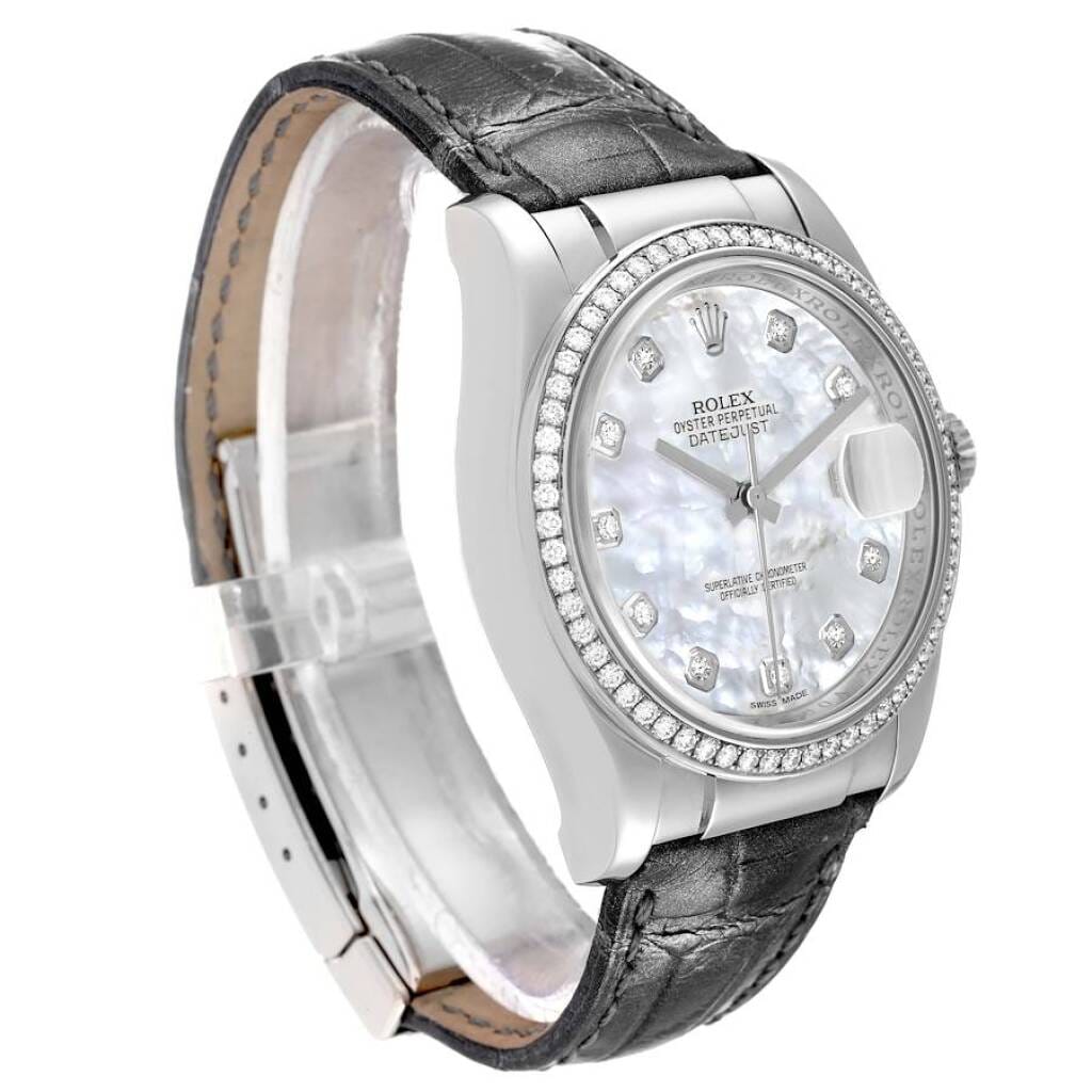 Datejust (Reference 116189). A 36mm white gold diamond-set automatic wristwatch with date. 2008-2009