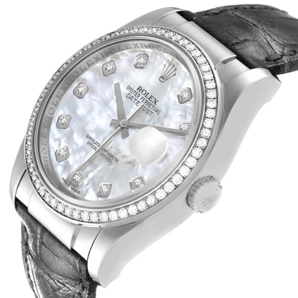 Datejust (Reference 116189). A 36mm white gold diamond-set automatic wristwatch with date. 2008-2009
