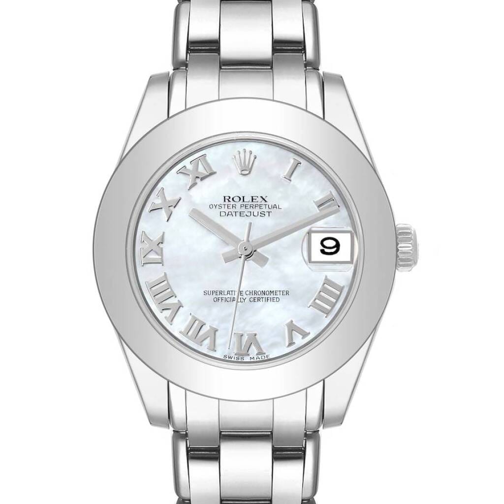 Pearlmaster (Reference 81209). A 34mm white gold automatic wristwatch with date. 2001-2002