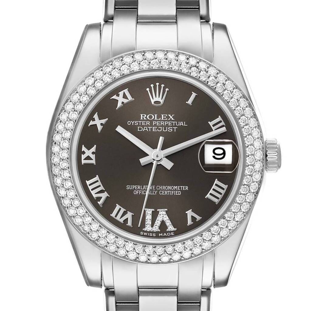 Pearlmaster (Reference 81339). A 34mm white gold diamond-set automatic wristwatch with date. 2013