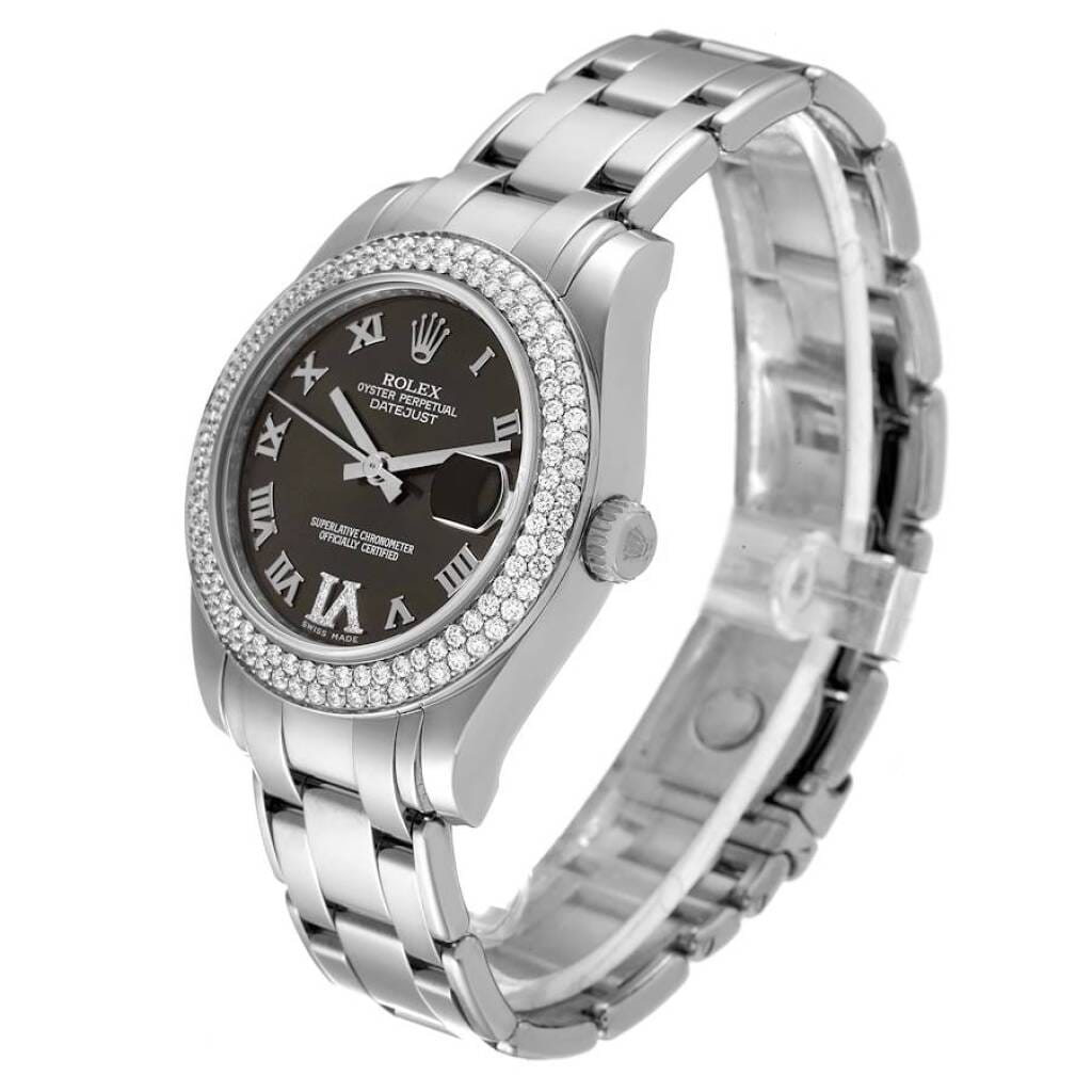Pearlmaster (Reference 81339). A 34mm white gold diamond-set automatic wristwatch with date. 2013