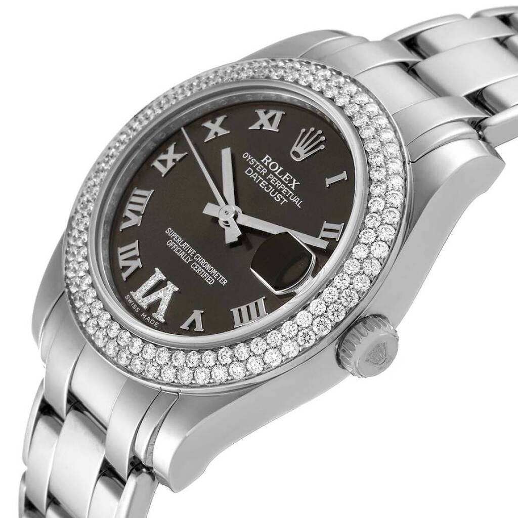 Pearlmaster (Reference 81339). A 34mm white gold diamond-set automatic wristwatch with date. 2013