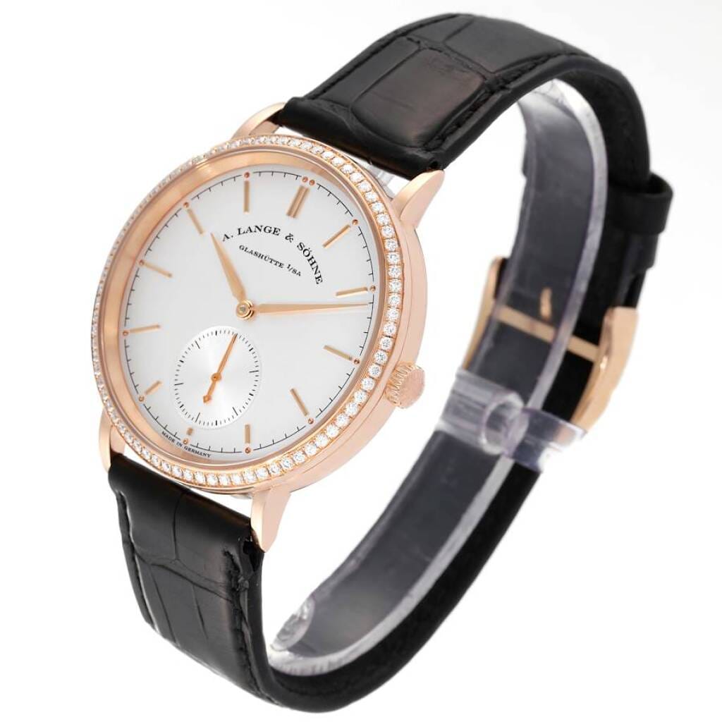 Saxonia (Reference 842.032). A 38.5mm rose gold diamond-set automatic wristwatch.