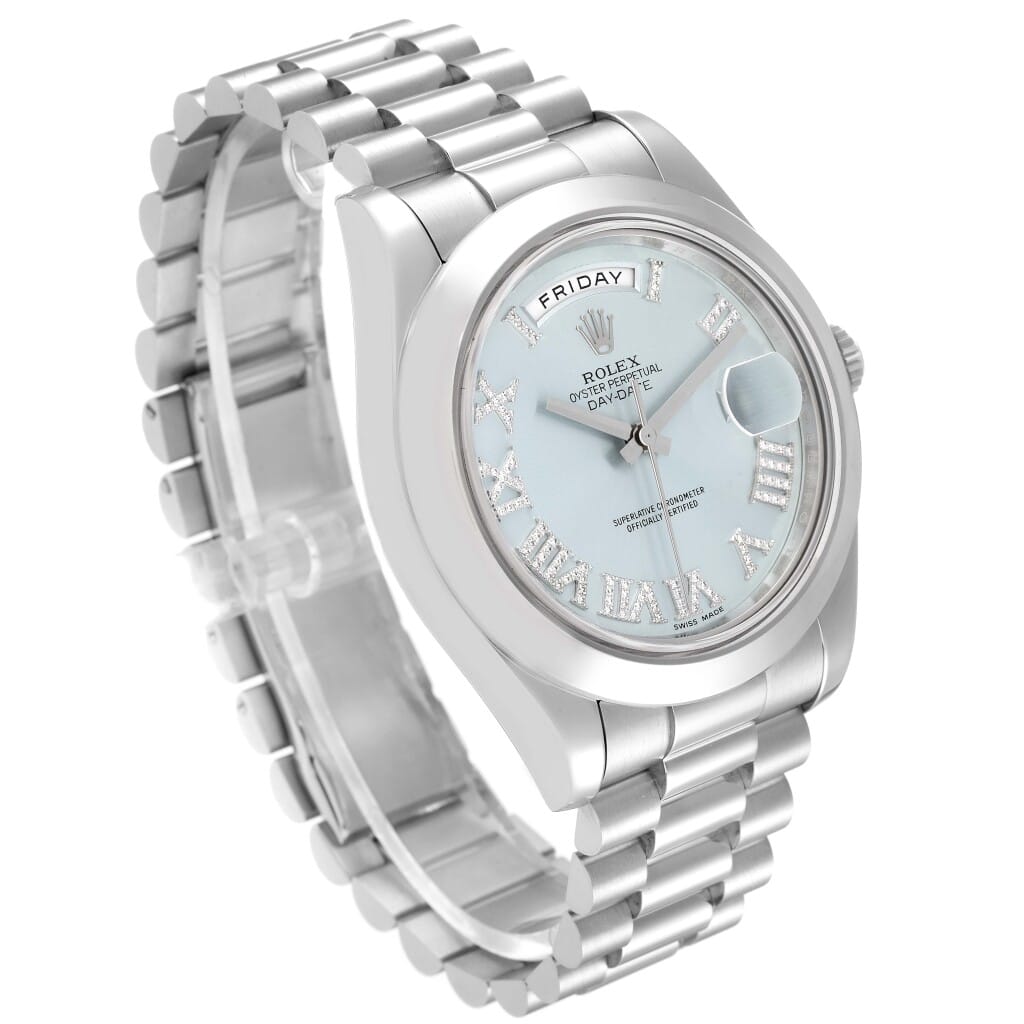 Day-Date II 'Ice Blue' Roman (Reference 218206). A 41mm platinum diamond set automatic wristwatch with day and date. 2012