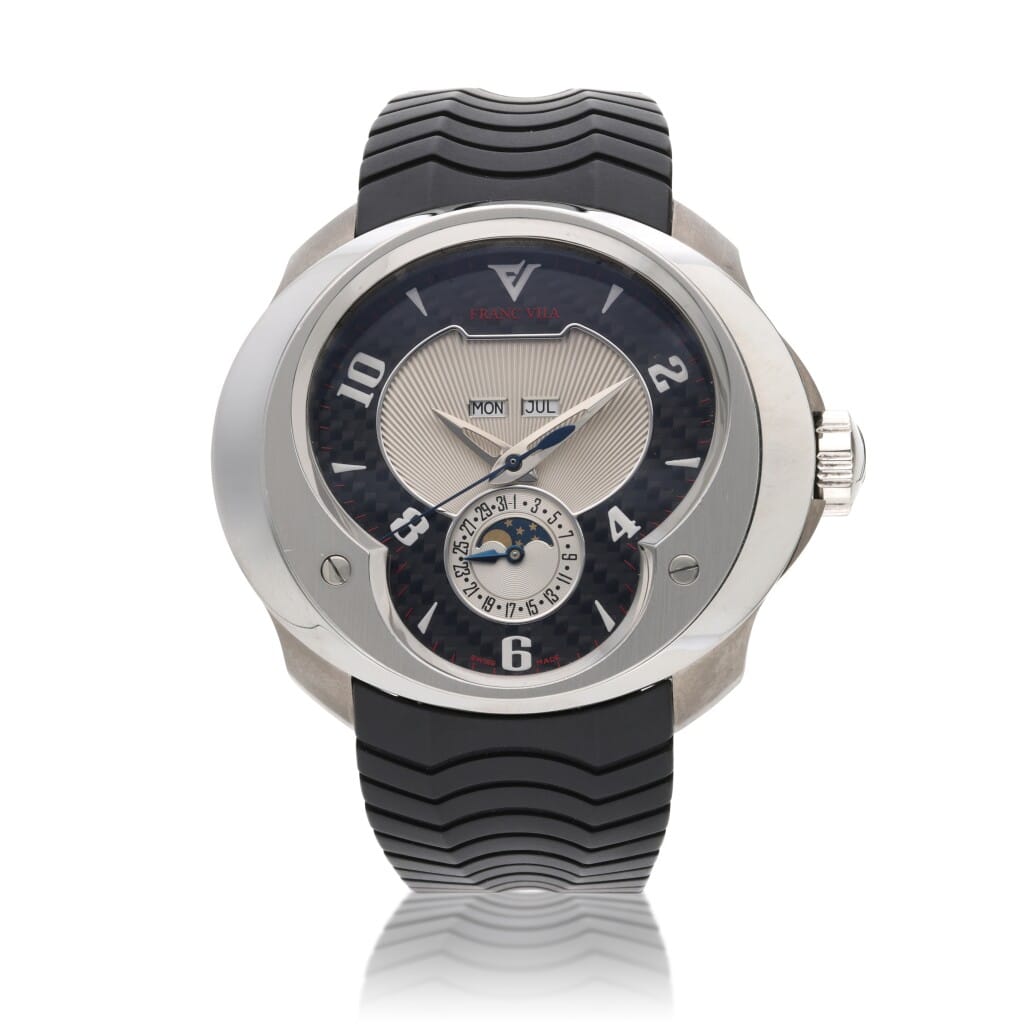 Limited Edition Quantieme "Esprit Unique," A 39mm titanium stainless steel with carbon fiber automatic wristwatch with date, day, month and moon phase.