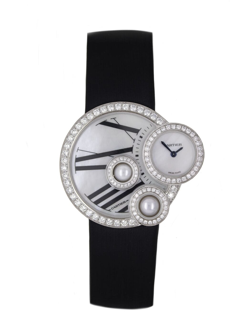 Perles de Cartier (Reference WJ304850). A white gold diamond-set quartz wristwatch.