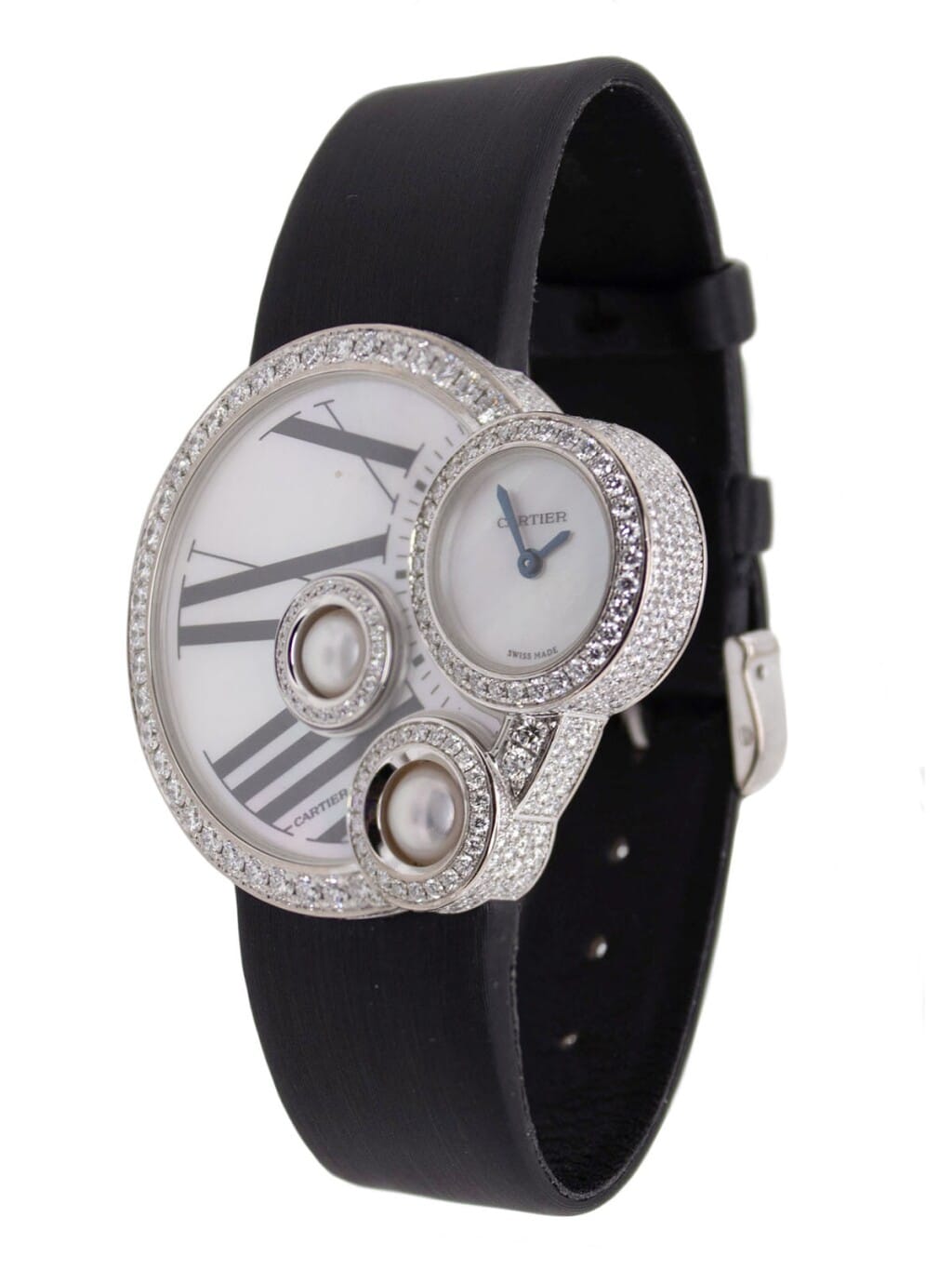 Perles de Cartier (Reference WJ304850). A white gold diamond-set quartz wristwatch.