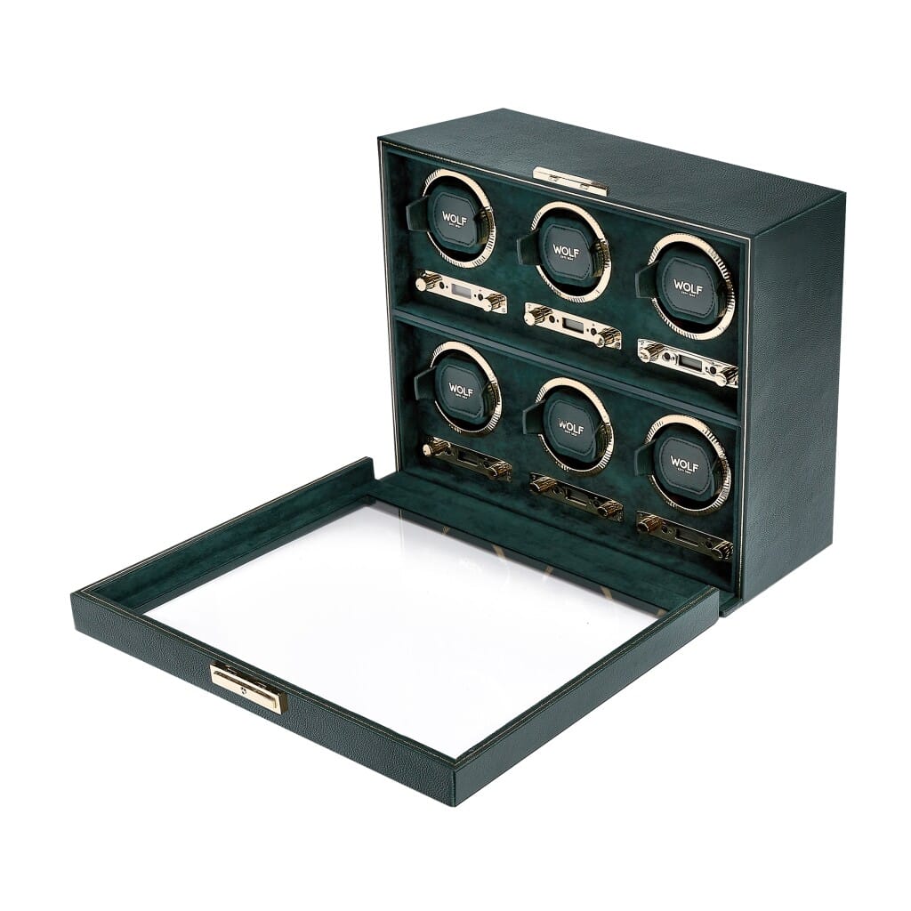 British Racing 6-Piece Watch Winder In Green