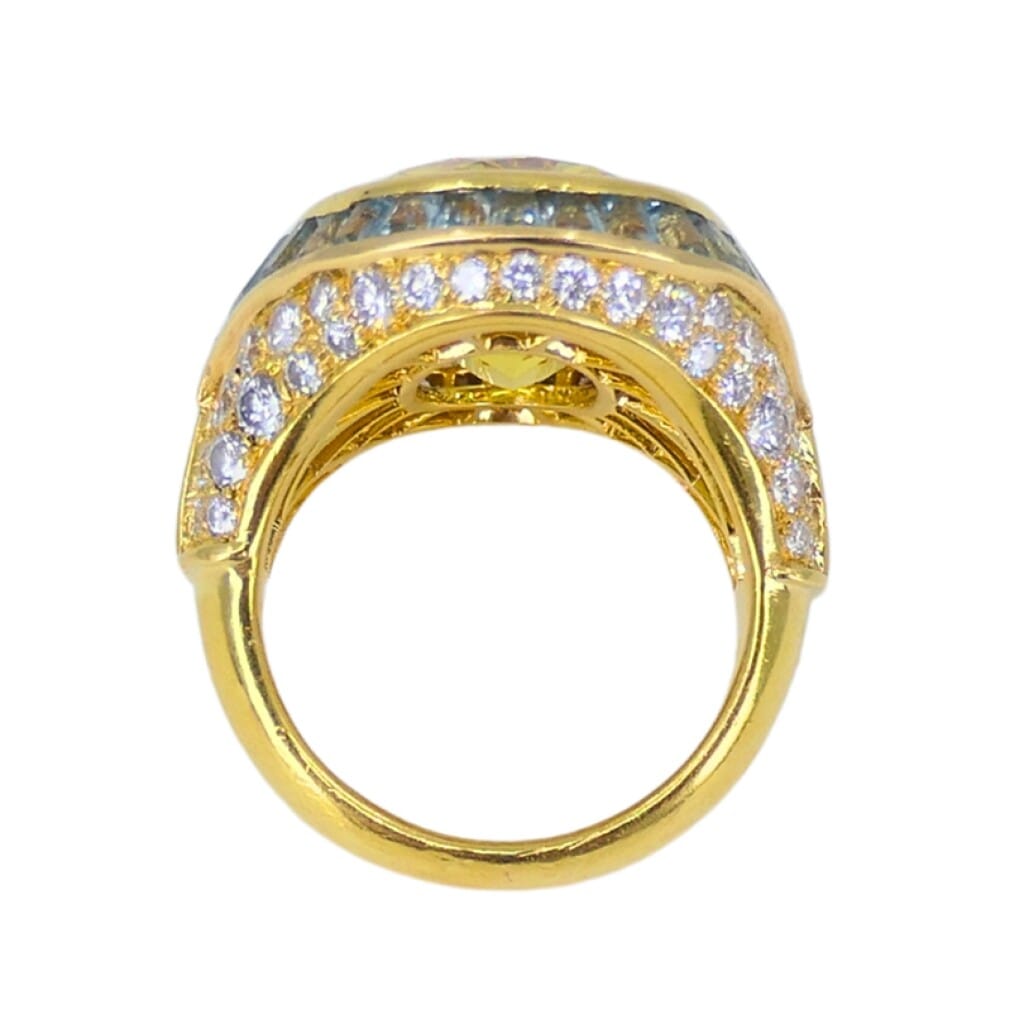 Vintage Gold, 13.20ct Yellow Sapphire, Aquamarine and Diamond Cocktail Ring