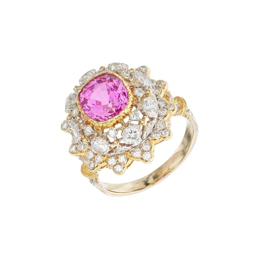 Vintage Gold, White Gold, 3.20ct Ceylon Pink Sapphire and Diamond Ring